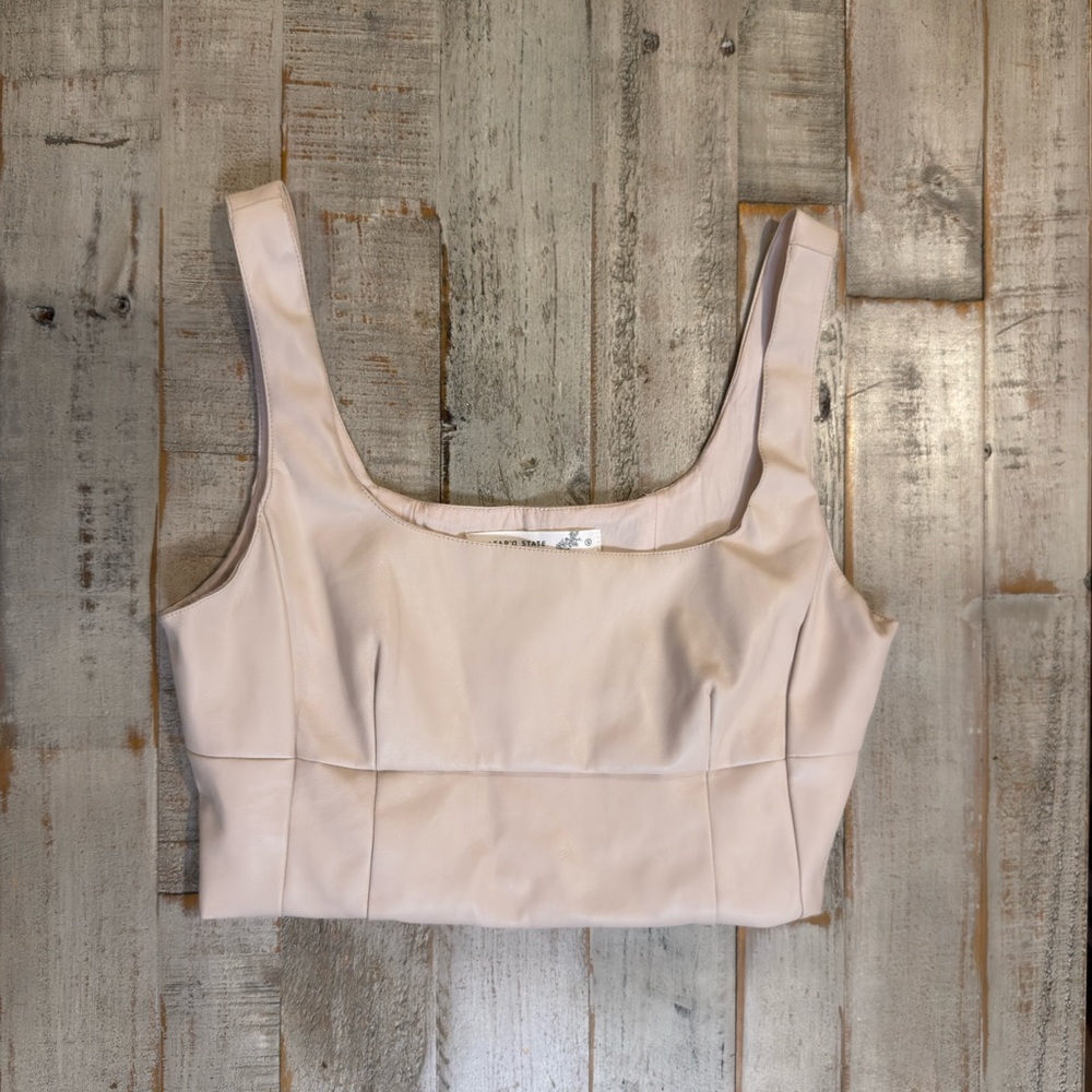 Altar’d State Faux Leather Crop Tank  | Size Small | Beige Neutral |